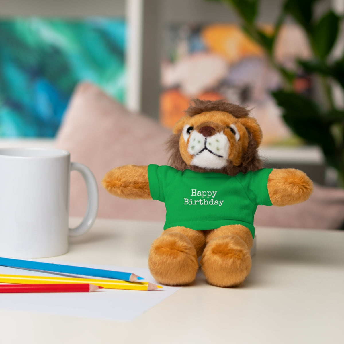 SA- Happy Birthday White Font Stuffed Animals with Tee
