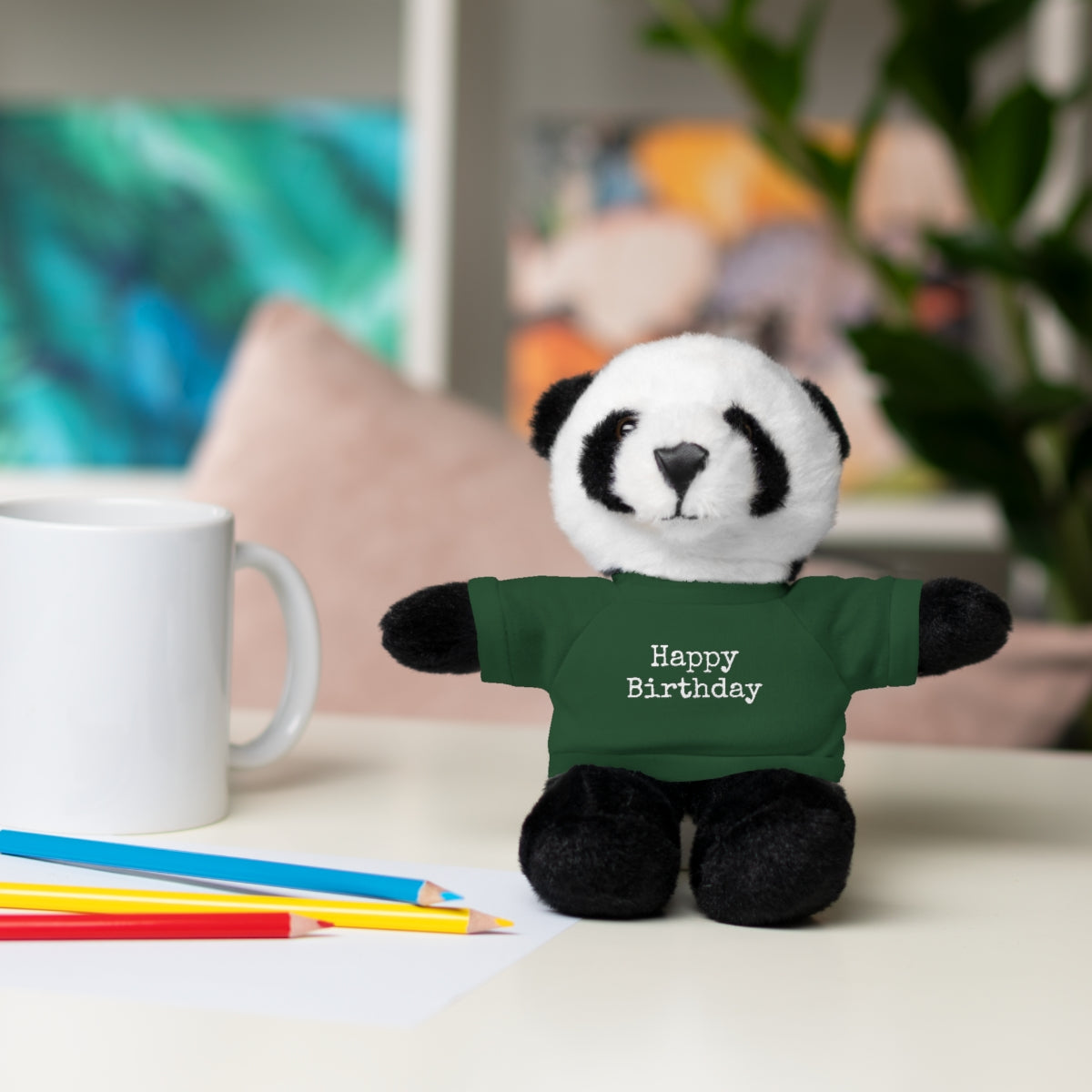 SA- Happy Birthday White Font Stuffed Animals with Tee