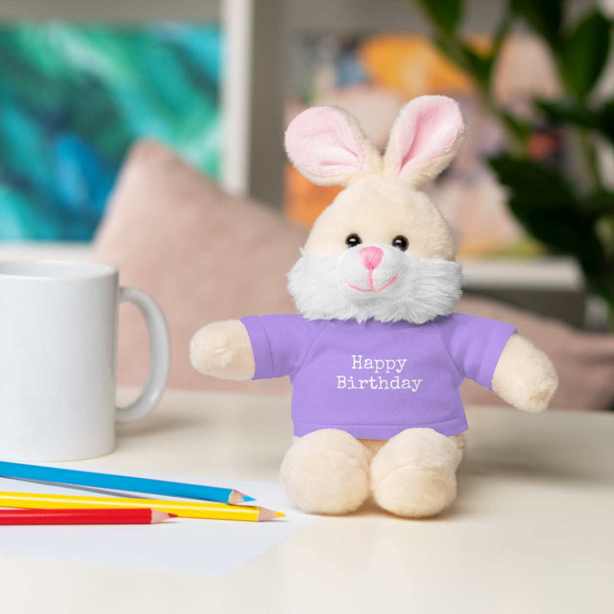 SA- Happy Birthday White Font Stuffed Animals with Tee