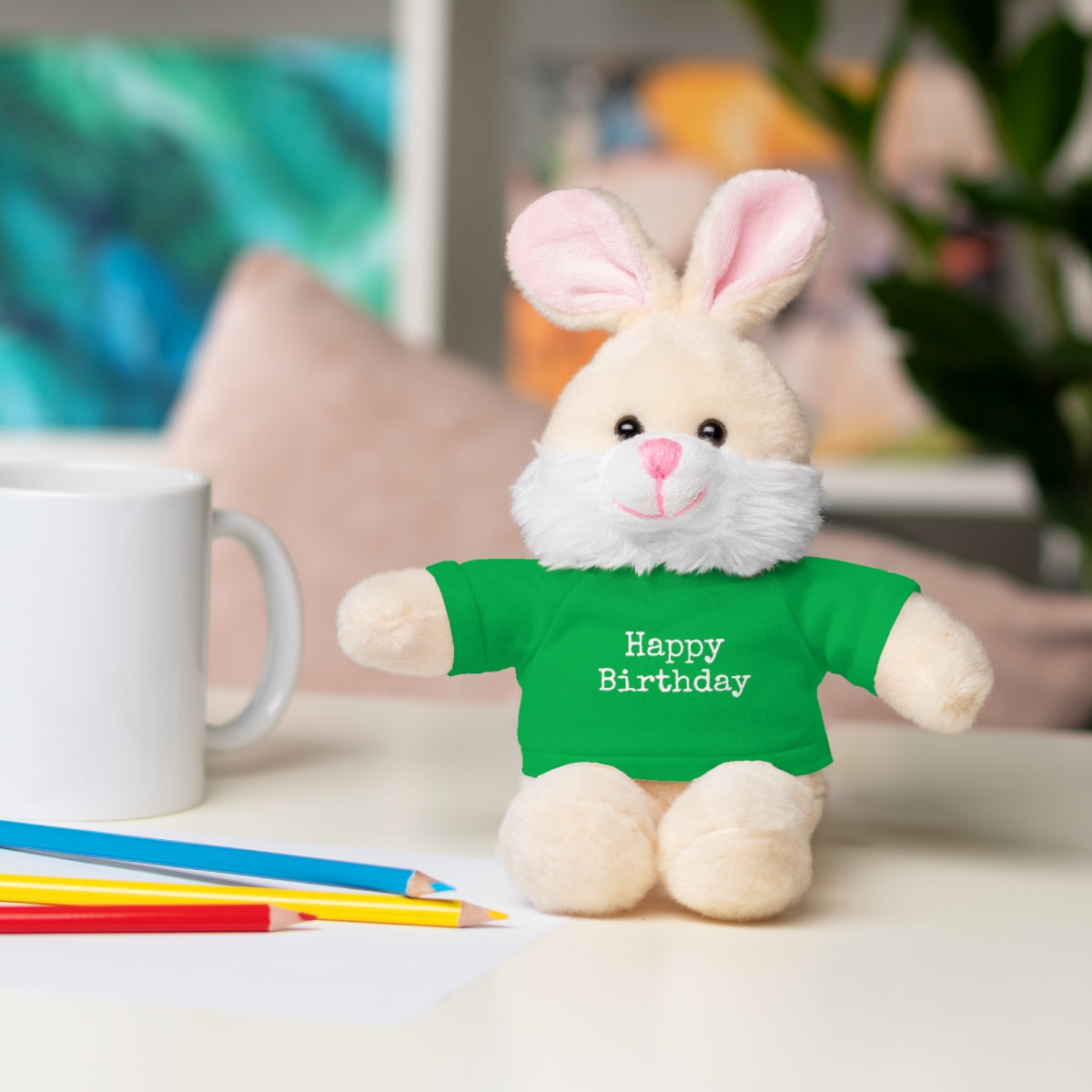 SA- Happy Birthday White Font Stuffed Animals with Tee