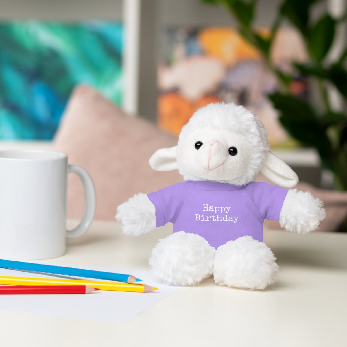 SA- Happy Birthday White Font Stuffed Animals with Tee