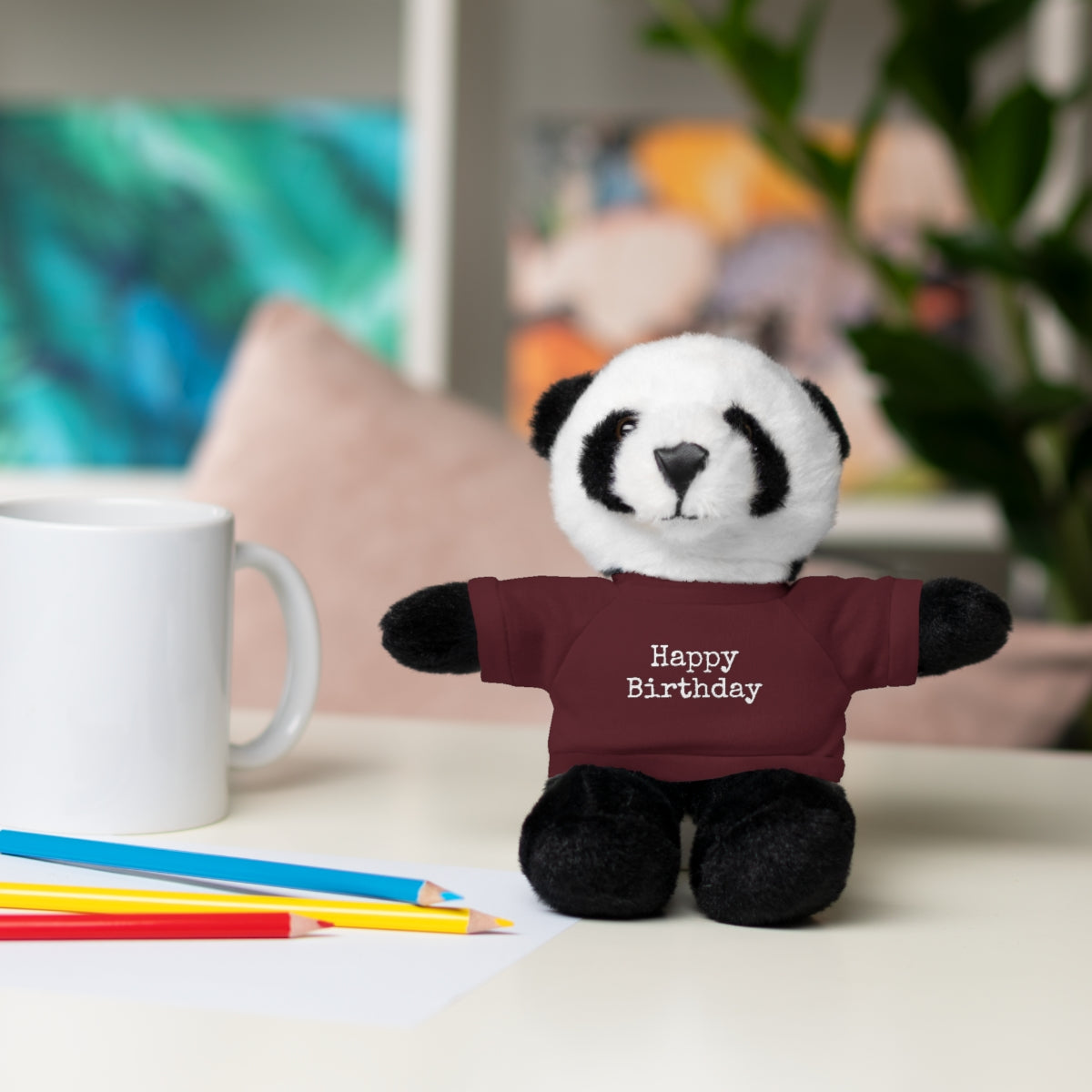 SA- Happy Birthday White Font Stuffed Animals with Tee