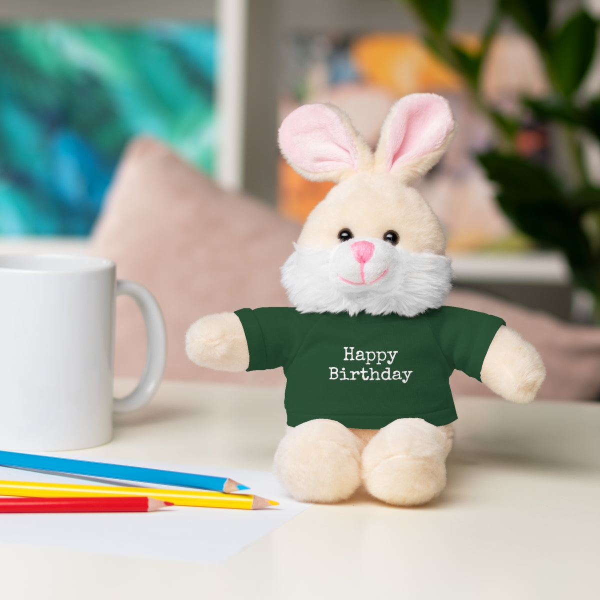 SA- Happy Birthday White Font Stuffed Animals with Tee