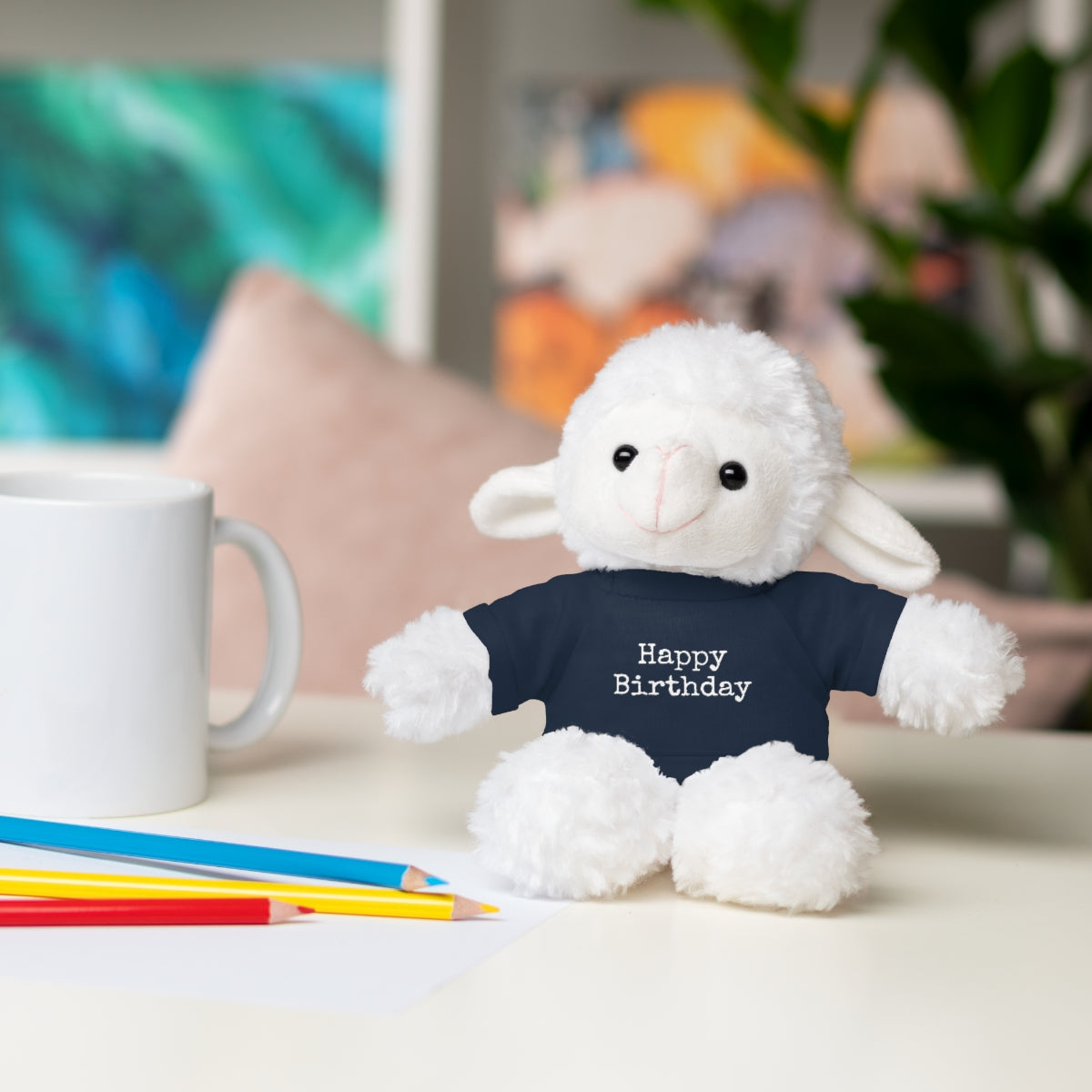 SA- Happy Birthday White Font Stuffed Animals with Tee